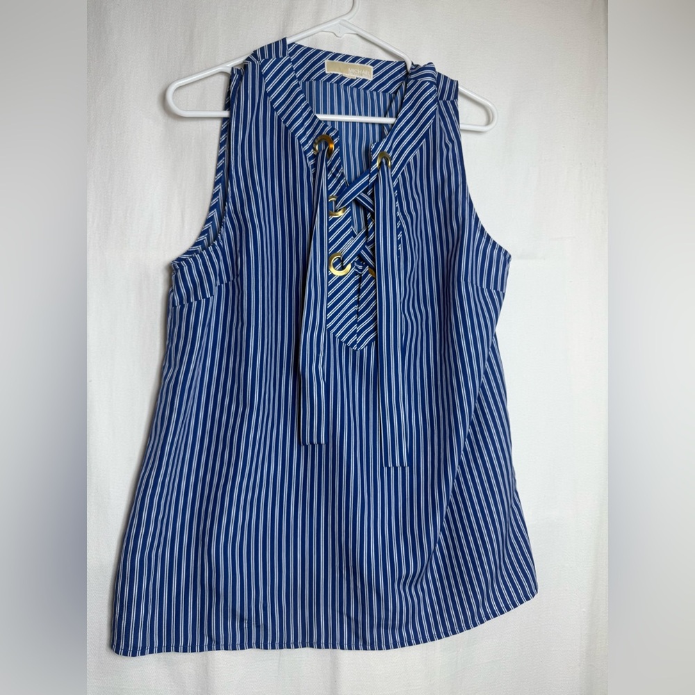 Michael Kors Navy and White Striped Top Size Large